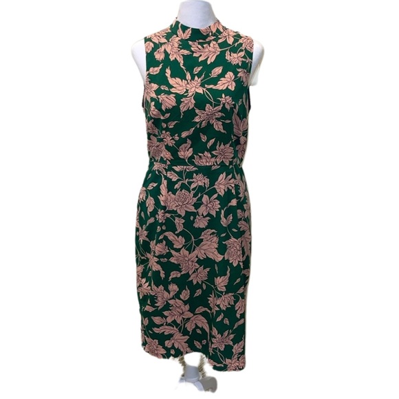 Lulus Green and Pink Floral A-line dress back zipper enclosure. - Picture 1 of 6